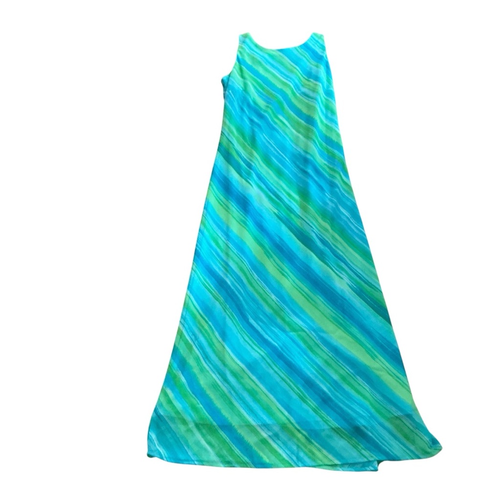 Woman's Dressbarn Size 8 Blue Sleeveless Floral Chiffon Keyhole Back Maxi Dress